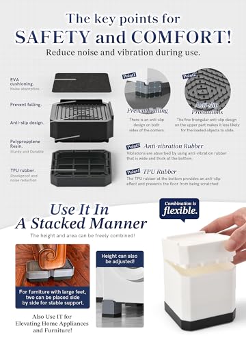 image for EclatBain Bed Risers Furniture Risers Heavy-Duty Rectangular Adjustabl