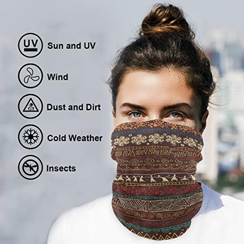 Face Mask Bandana Balaclava Neck Gaiter for Women Men, Brown African Pattern Face Sun Dust Mask Magic Scarf Headwear for Running Fishing Outdoor4