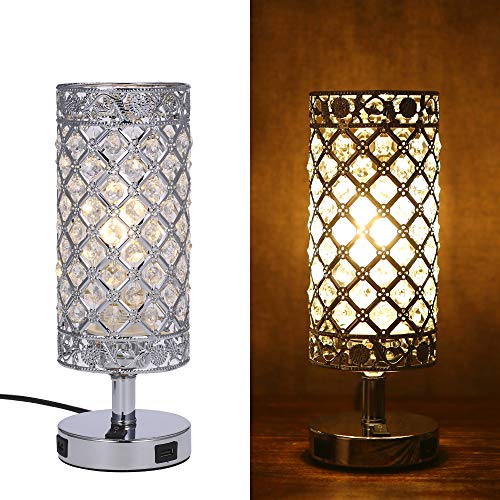 Set de 2 lámparas de mesa Tomshine con USB, cristal plata miniatura 3
