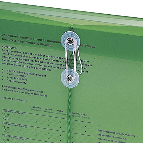 Smead Poly Envelope, 1-1/4" Expansion, String-Tie Closure, Top Load, Letter Size, Green, 5 Per Pack (89543) #TOP3
