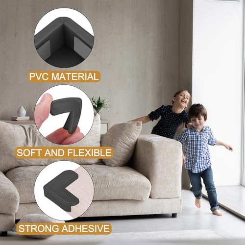 Image of uxcell Corner Protectors, 16 Pcs Table Corner Protectors, Furniture Corner Guard and Edges Safety Bumpers for Table Edges and Sharp Corners (L-Shaped, Black)