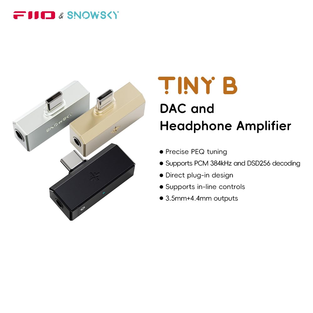 FiiO /Snowsky Tiny DAC portable et amplificateur de casque, DAC USB haute résolution, réglage de précision PEQ, décodage PCM 384 kHz/DSD256, contrôle d'application/Web, boîtier en métal durable