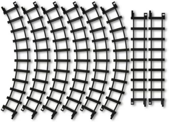 Eight curved track sections for the train set, laid out to show how they connect.