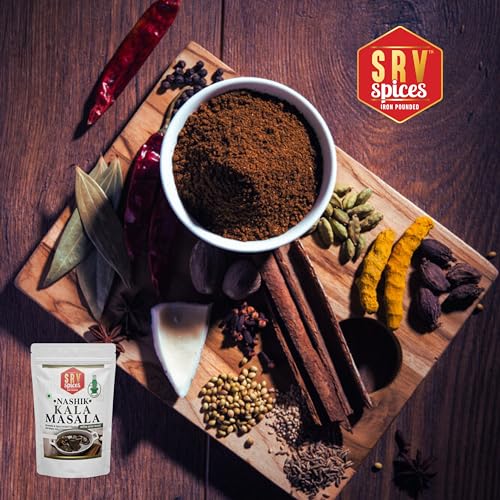 Image of SRV Spices (Iron Pounded) Nashik Kala Masala 500gm| Smokey & Spicy Flavour, 20 Hand Picked Ingredients | organic & Natural | Ideal for Black Gravy, Curries, Chicken,Mutton