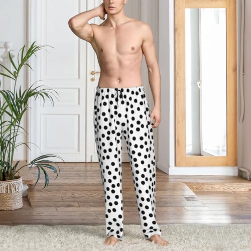 Mens Pajama Pants - Black White Polka Dot Print Soft Sleep Lounge Pants For Men, Casual Pj Bottoms With Pockets2