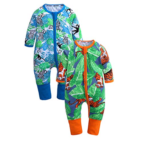 2 Pack Infant Footed Handed Pajamas Baby Boy Girl Long Sleeve Zipper Romper Onesies Toddler Cotton Bodysuit
