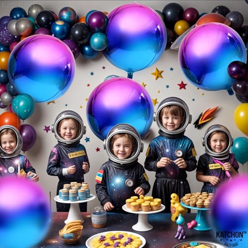 Image of KatchOn, Purple Galaxy Balloons - 22 Inch, Pack of 6 | Round 4D Metallic Balloon for Galaxy Birthday Party Decorations, Ramadan Decorations | Ramadan Balloons for Mermaid Party Decorations, Eid Decor