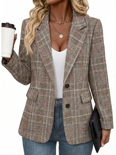 Mina Self Plaid Blazer for Women 2026 Fall Winter Brown