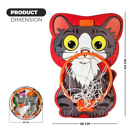 Jericos Small Basket Ball Kit Set with Ring for Kids, Playing Indoor Outdoor Basket Ball, Hanging Board with Net & Ball (Animal Face Printed), Multi Color 3