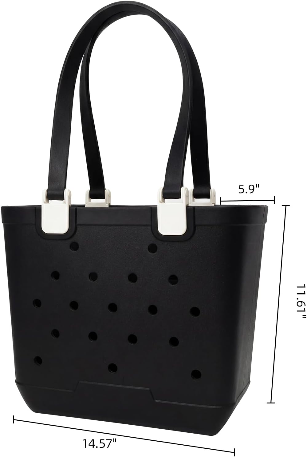 Beach Bag - Medium Tip-proof Rubber Tote with Waterproof Pocket for Travel & Pool- 14.57" L x 5.9" W x 11.61" H