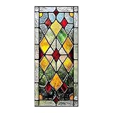 Fensterfolie Bunt,Fensterfolie Buntglas Blickdicht, Klebefolie Fenster Rautenmuster Elektrostatische Nicht Klebende UV-beständige Sichtschutzfolie Fenster Für Home, Office 85x38cm (Bunt)