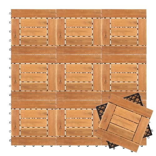 Vkechh Piastrelle in legno di acacia, 1 m², 30 x 30 cm, resistenti alle intemperie, per terrazze, balconi e giardini (11 pezzi)