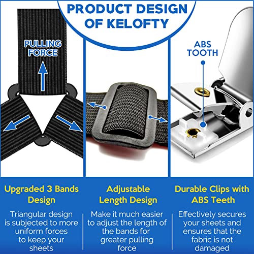 Kelofty 4Pcs Bed Sheet Straps - Bed Sheet Holder Straps Keep Sheets In Place, Upgrade Thickened Bands Bed Sheet Suspenders, Premium Bed Sheet Clips, Fitted Bed Sheet Fasteners Clips For Bedding #TOP3