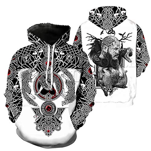Sweat à capuche viking 3D ample contre le froid pull imprimé