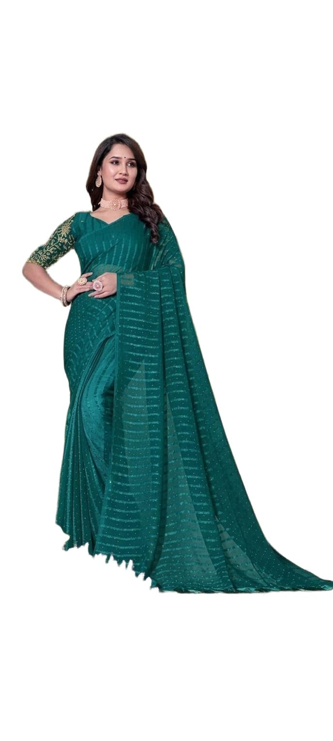 Chiffon Saree With Separate Matching Blouse Piece Color Rama-image-12