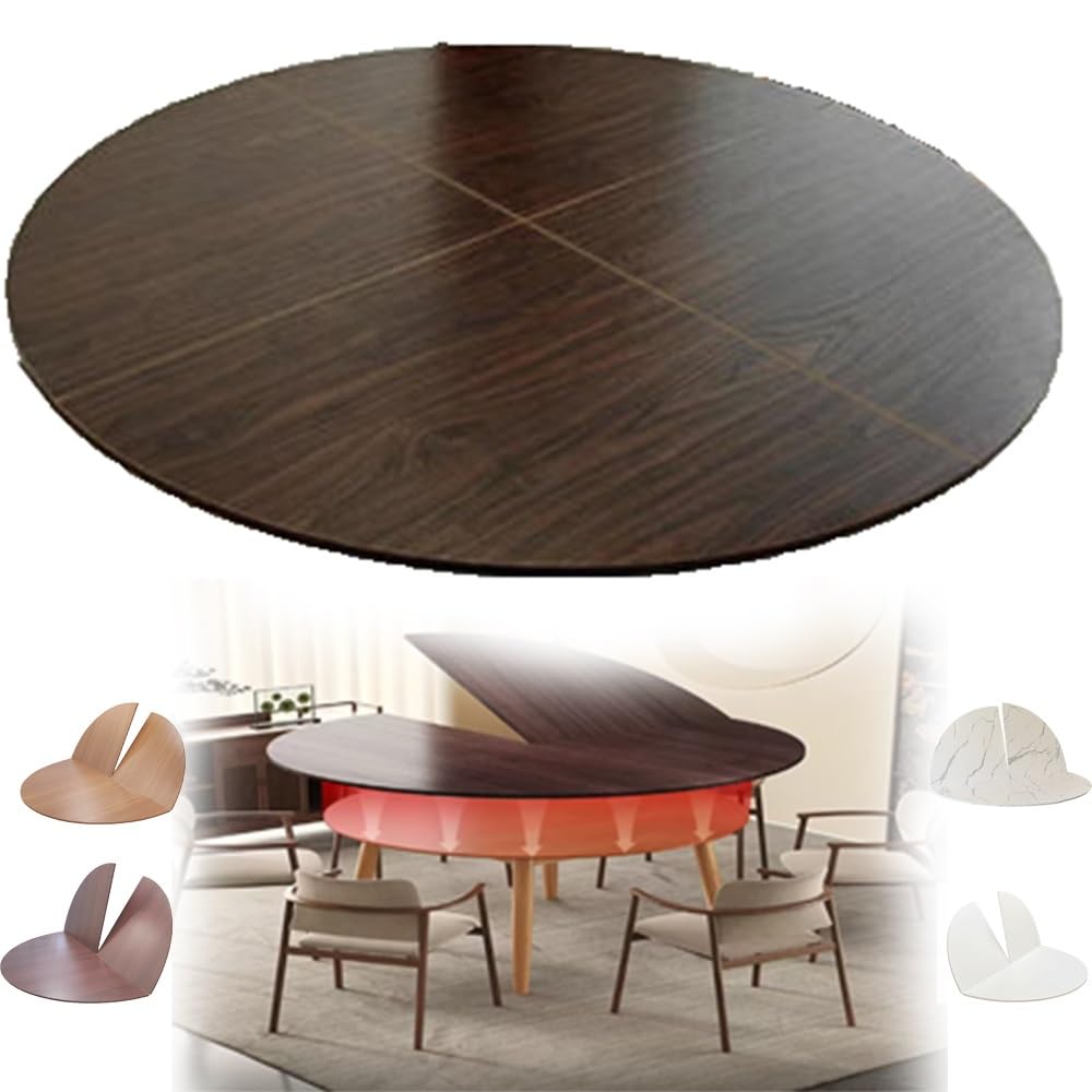 Rallonge table ronde pliable 160 cm en noyer avec plateau amovible rigide