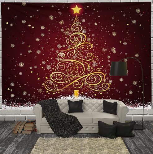 Tapiz Navideño de Microfibra Lavable color Rojo Borgoña para Pared, 230x150cm