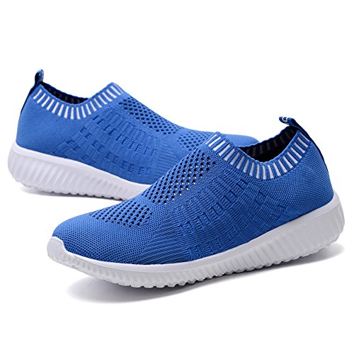 Konhill Women's Lightweight Casual Walking Athletic Shoes Breathable Mesh Work Slip-On Sneakers 5 Us Blue #TOP1