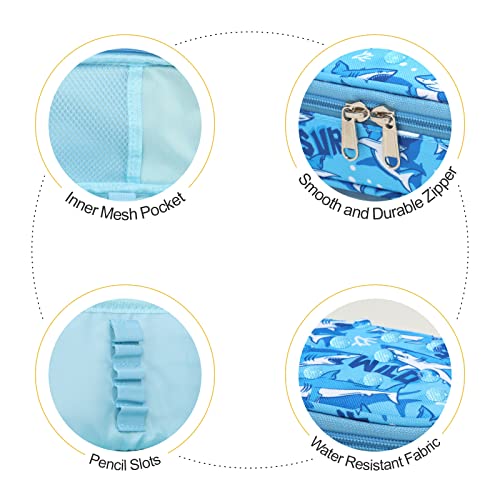 Image of Bagseri Pencil Case for Boys - Cute Pencil Case for Kids Large Capacity Pencil Pouch Organizer Multi-Slot Pencil Box for School, Pen Case Only (Blue Shark)