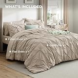 Bedsure Queen Comforter Set Beige - Bed in a Bag Queen Size Bedding 7 Pieces, GentleSoft™ Pintuck Bed Set Gift for Family, Pinch Pleat All Season Comforter with Sheets, Pillowcases & Shams - Image 9