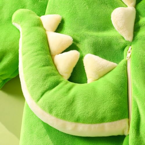 Babys Cartoon Dinosaur Costume Fleece Zip Up Long Sleeve Hooded Romper Cute - image 4