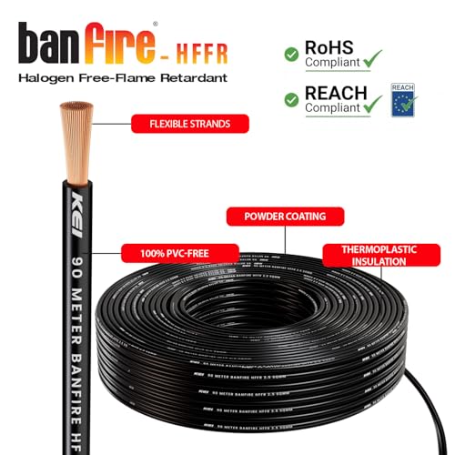 Image of KEI BANFIRE- HFFR 2.5 sqmm 1 Core 99.97% Pure Copper Conductor Heat Resistant Flame Retardant Low Smoke & Halogen - Lead Less House Wire for Domestic & Industrial Electrical Wiring (Black,90 Meters)