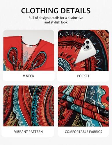 Image of Bsubseach Moo Moos for Women Batwing Sleeve Kaftan Dresses with Pockets