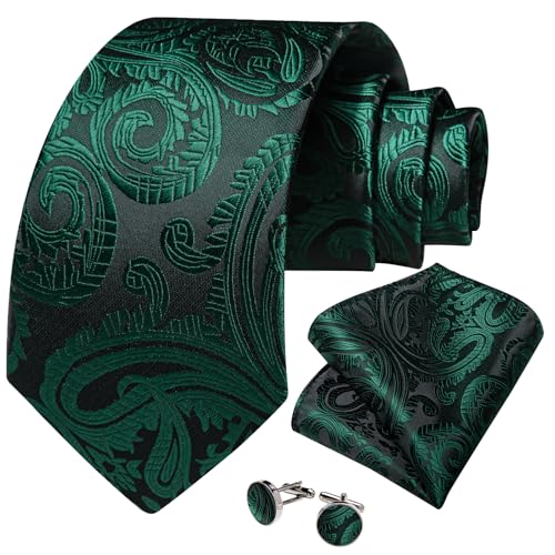 Image of DiBanGu Mens Paisley Tie Set Silk Woven Jacquard Necktie and Pocket Square Cufflinks Gift Set for Wedding Bussiness