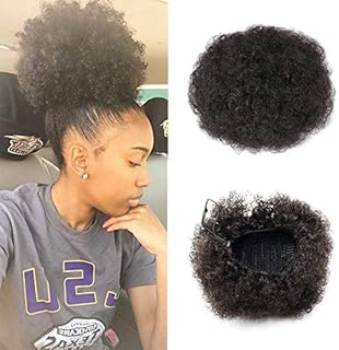 VGTE Synthetic Curly Hair Ponytail African American Short Afro Kinky Curly Wrap Synthetic Drawstring Puff Ponytail Hair Extensions Wig with Clips (#2)