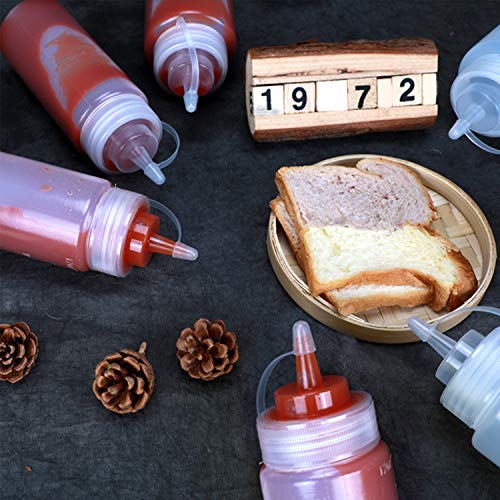 Condiment Squeeze Bottles, OAMCEG 8-Pack 16 oz Durable Plastic Squeeze Squirt Bottle with Discrete Measurements for Ketchup, BBQ, Sauces, Syrup, Condiments, Dressings, Arts and Crafts - BPA Free
