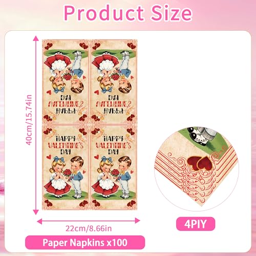 image for EoBeCy 100 Pcs Valentines Day Napkins, Vintage Cupid Kids Party Napkin