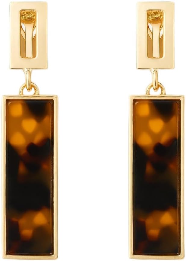 Rectangle Geometric Clip On Earrings For Women,Gold Plated Resin Non Pierced Ear Clips Drop Dangle Earrings Hypoallergenic Non Pierced Earrings for Sensitive Ears