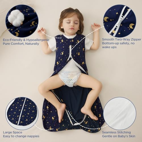 Image of Duomiaomiao 3-Pack Baby Sleep Bag, 100% Organic Cotton Lightweight Wearable Blanket, Breathable Comfy Toddler Sleeping Sack (0.5tog Moon & Star, Large)