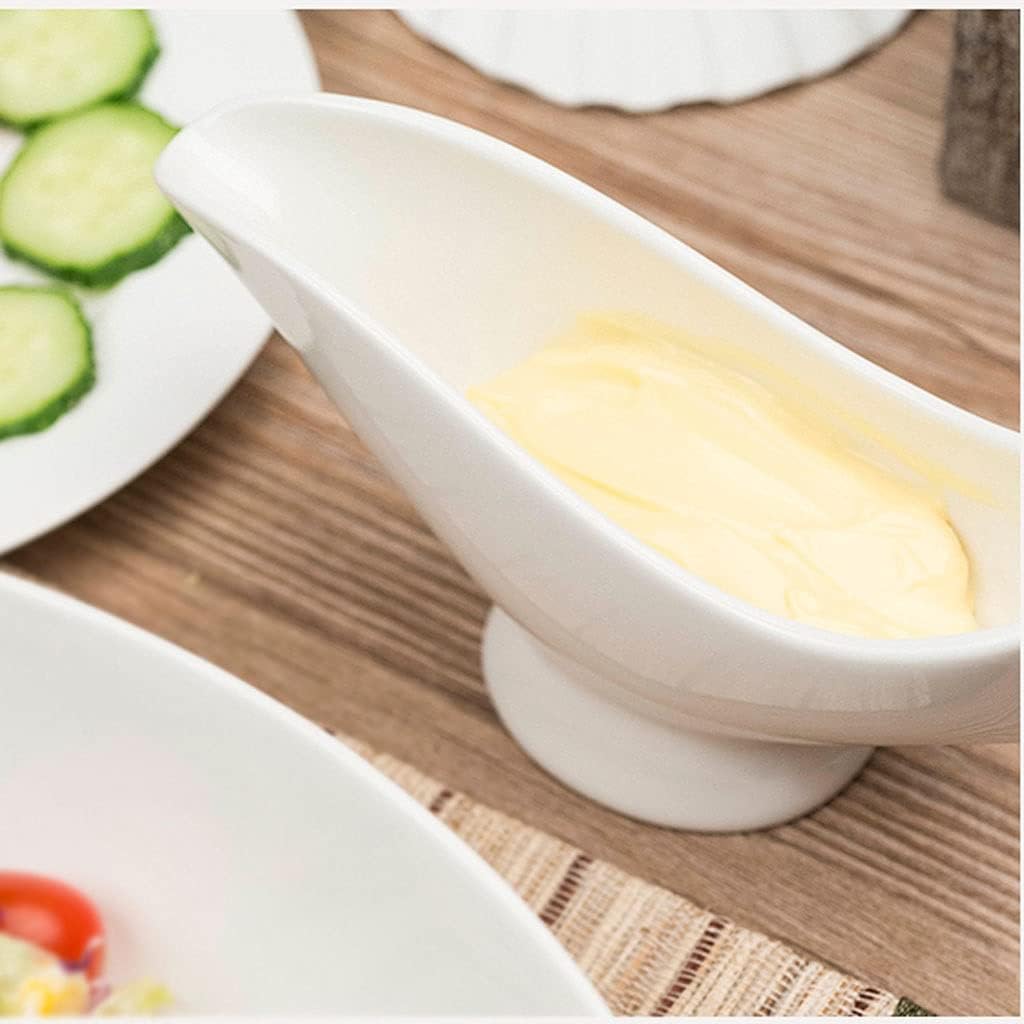 Large Gravy Boat Pure White Sauce Pot Western Steak Sauce Pot Seasoning Jar Household Jam Pot Strengthened Porcelain Boat Salad Plate Kitchen Tableware Gravy Sauce Boat