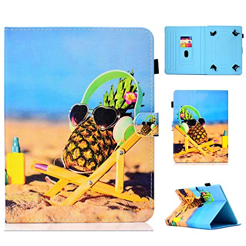 HereMore Universal Case for 7 Inch Tablet, Leather Stand Cover Protective Shell for Fire 7, Huawei MediaPad T3 7", Fusion5 7", Galaxy Tab A 7.0, Lenovo Tab E7/Tab3 7 Essential, iPad Mini, Pineapple