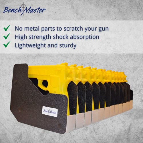 Benchmaster Pistol Rack, Handgun Safe Storage, Holds 12 Pistols, Secure Gun Holder Organizer, Kydex And High-Density Foam, No Metal, Lightweight, Sturdy, No Flex, Made In Usa #TOP5