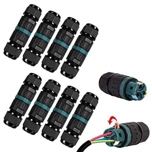 Vivibel Lot de 8 Connecteur électrique etanche IP68 - Connecteur étanche à 3 broches pour câble de Ø5-12 mm de diamètre, Boîte dérivation étanche...