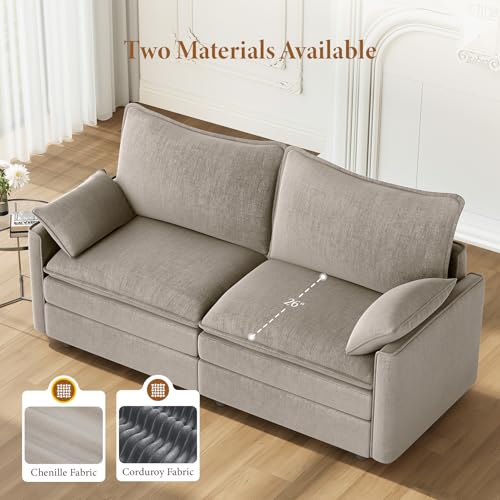 Image of Vesgantti 74 inch Loveseat Sofa for Living Room, Comfy Cloud Couch Deep Seat Chenille Modern 2 Seater Small Sofa with Armrest Pillow, Easy Assembly for Small Spaces, Light Brown