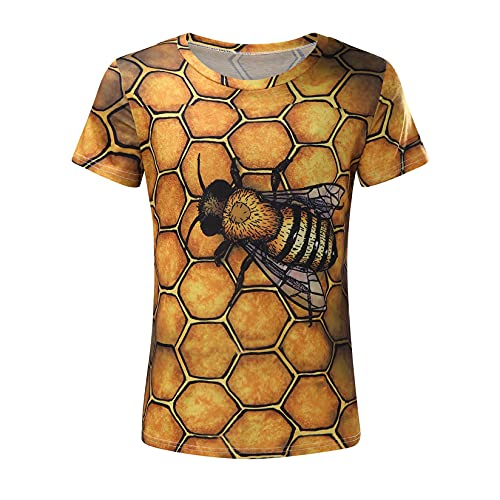 iLH Clearance Deals Retro T-Shirt Bee Printed Blouse, 2021 Summer Fashion Boys Men 3D Flood Beer Printed Short Tee Tops (B-Yellow, L) - Thumbnail 5