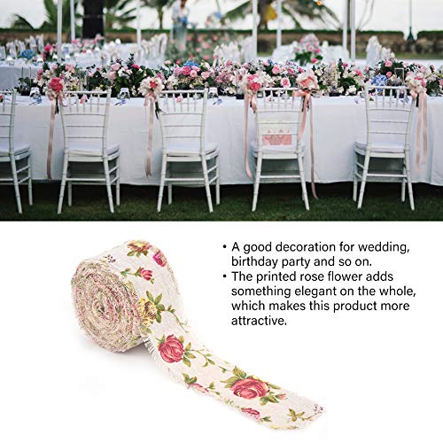 DIY Printed Rose Flower Burlap Ribbon, Jute Burlap Fabric for Wedding Decor Party Wrapping, Home Accessories, 11 Yards Long - Image 2