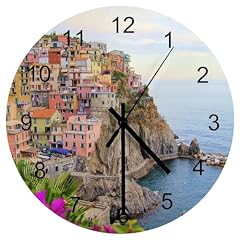Cinque Terre, Italy Wall Clock Silent Non Ticking Round Home Decor Wooden Wall Clock Round Easy to photo Cinque Terre, Italy Wall Clock Silent Non Ticking Round Home Decor Wooden Wall Clock Round Easy to