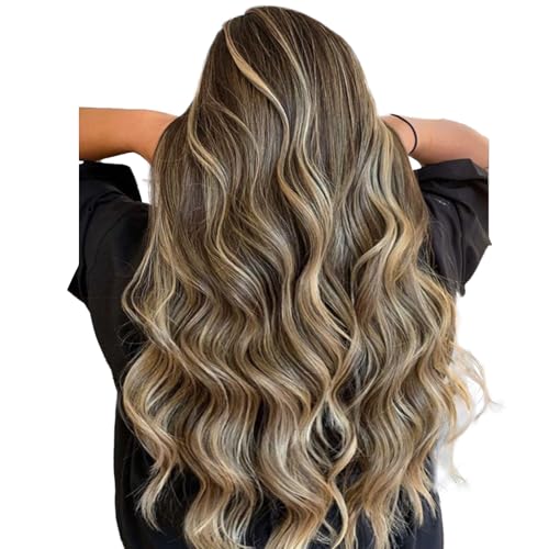 Image of WENNALIFE Wire Hair Extensions Real Human Hair 14 inch 75g Balayage Chocolate Brown to Caramel Blonde Remy Hair Extensions Invisible Transparent Wire Fish Line Straight Real