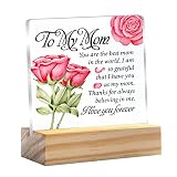 Mother Gift to My Mom I Love You Forever Quote Clear Desk Decorative Sign Keepsake Present Rose Flor