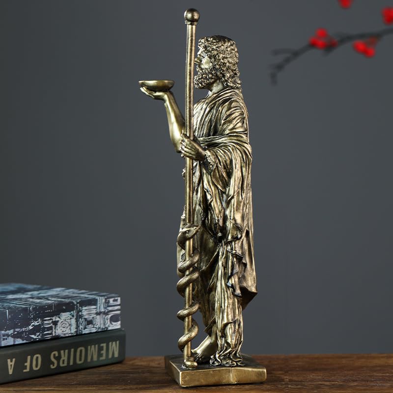 Escultura Asclepio Dios Griego Medicina Resina Bronce miniatura 4