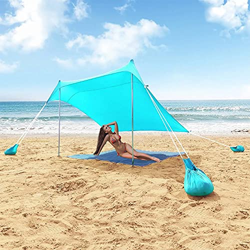 CONCHA CIELO Family Beach Shade, 7X7.5FT Pop Up Sun Shade Canopy Tent with UPF50+ Protection, Easy to Carry and Set Up, for Trips, Fishing, Backyard Fun or Picnics(2Poles, Teal,fit 2-4 Person)