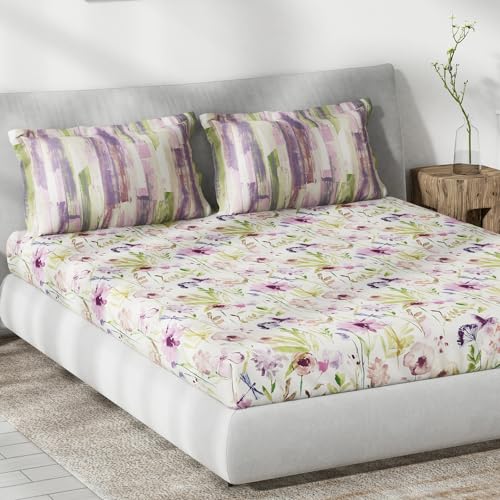 Image of Ddecor Cotton Double Bed Sheet Set with 2 Pillow Covers (229 CM X 274 CM, Pink) Digital Print Floral, 145TC GSM