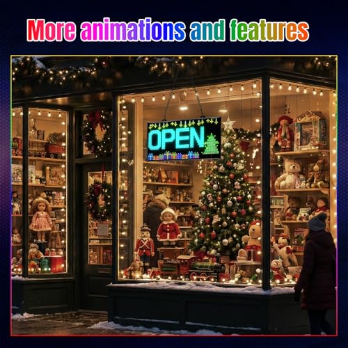Image of Large Programmable LED Open Sign, Bluetooth APP, for Business Retail Shop Window Display (20 inch x 12 inch /P8 Res.)