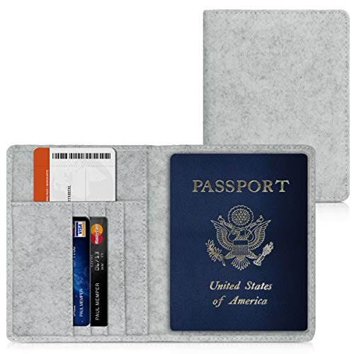 Preisvergleich Produktbild kwmobile Reisepass Hülle mit Kartenfächern - Filz Ausweishülle Passhülle Kartenetui Tasche - Reisepasshülle in Hellgrau