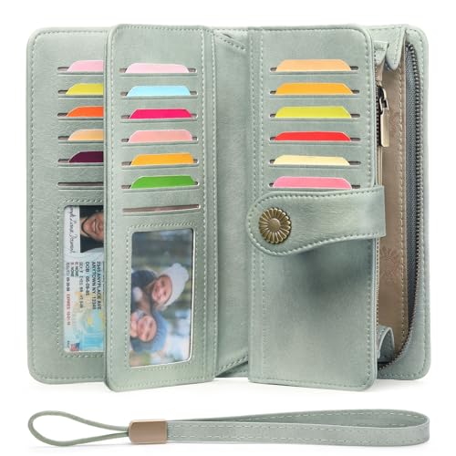 Image of FALAN MULE Wallets for Women Trifold Wristlet Wallets Large Capacity RFID Blocking Ladies Purse Credit Card Holder