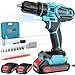 Olubfdh Taladro Percutor a Bateria 21V, Taladro Atornillador Bateria con 4000mAh Baterías, 45 Nm, 25+3 posiciones de par (2 Velocidad y LED) Adecuado para bricolaje en casa y jardín (Azul)